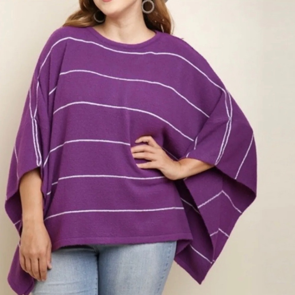 Purple, white stripe smock style sweater